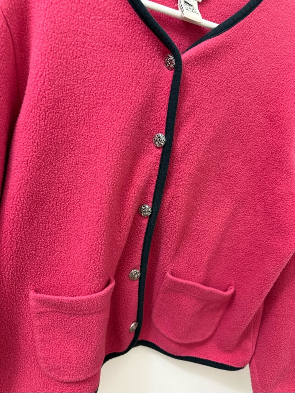 LL Bean Fleece Cardigan Shacket Berry Pink Buttons Pockets Sweater Sz M - Picture 8 of 9